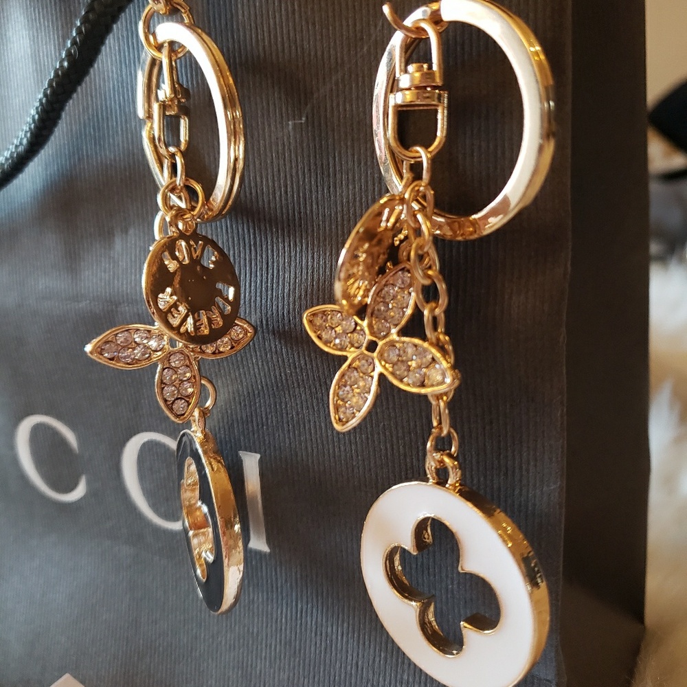 Designer Purse Charm Key Fob Clovers Rhinestone